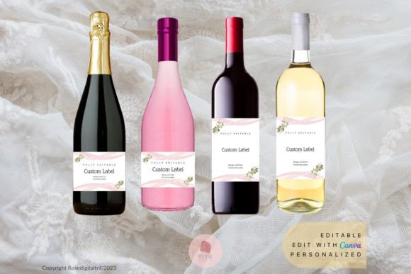 Elegant Bridal Shower Champagne and Wine Label Design