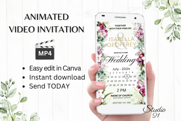 Orchids Wedding Invitation W8454B: Modern Digital Design