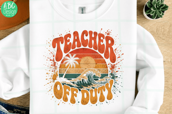 Retro Beach Sunset PNG: Teacher Off Duty Design