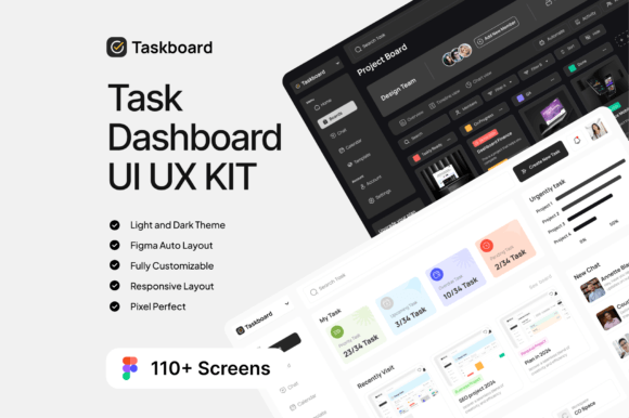Taskboard: A Professional Dashboard UI Kit for Designers