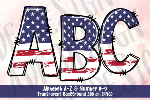 USA Flag Doodle Alphabet Letters PNG: Creative Design Solutions